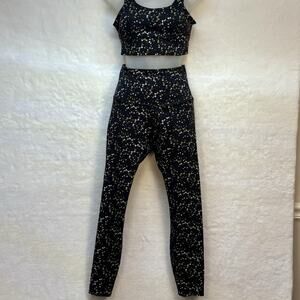 TAVI Black Floral High Waist 7/8 Tight & Bralette Workout Set - Size S
